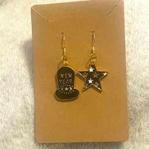 New Years earrings 925 Sterling Silver gold tone hypoallergenic hooks